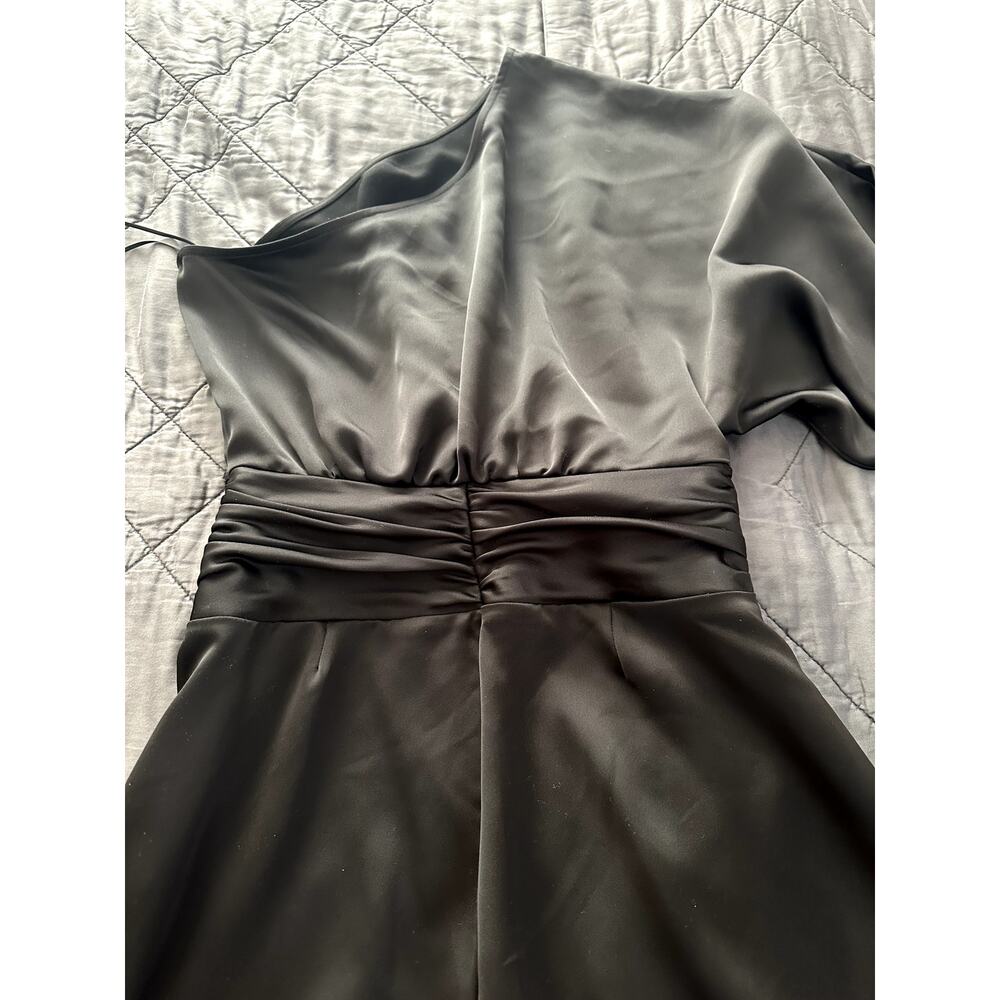 NWT Ramy Brook Simone Satin Jumpsuit Womens Size 4 Black One Shoulder $595 SRP - Picture 7 of 7